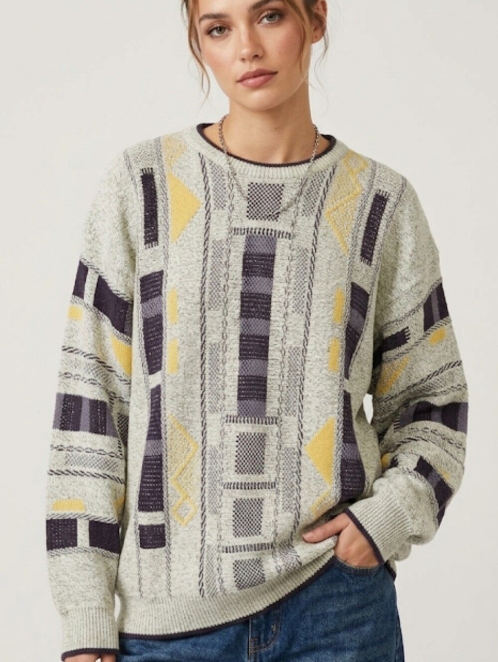 Mens Vintage Le Tigre Sweater Size Large Geometric Retro Crewneck Cosby